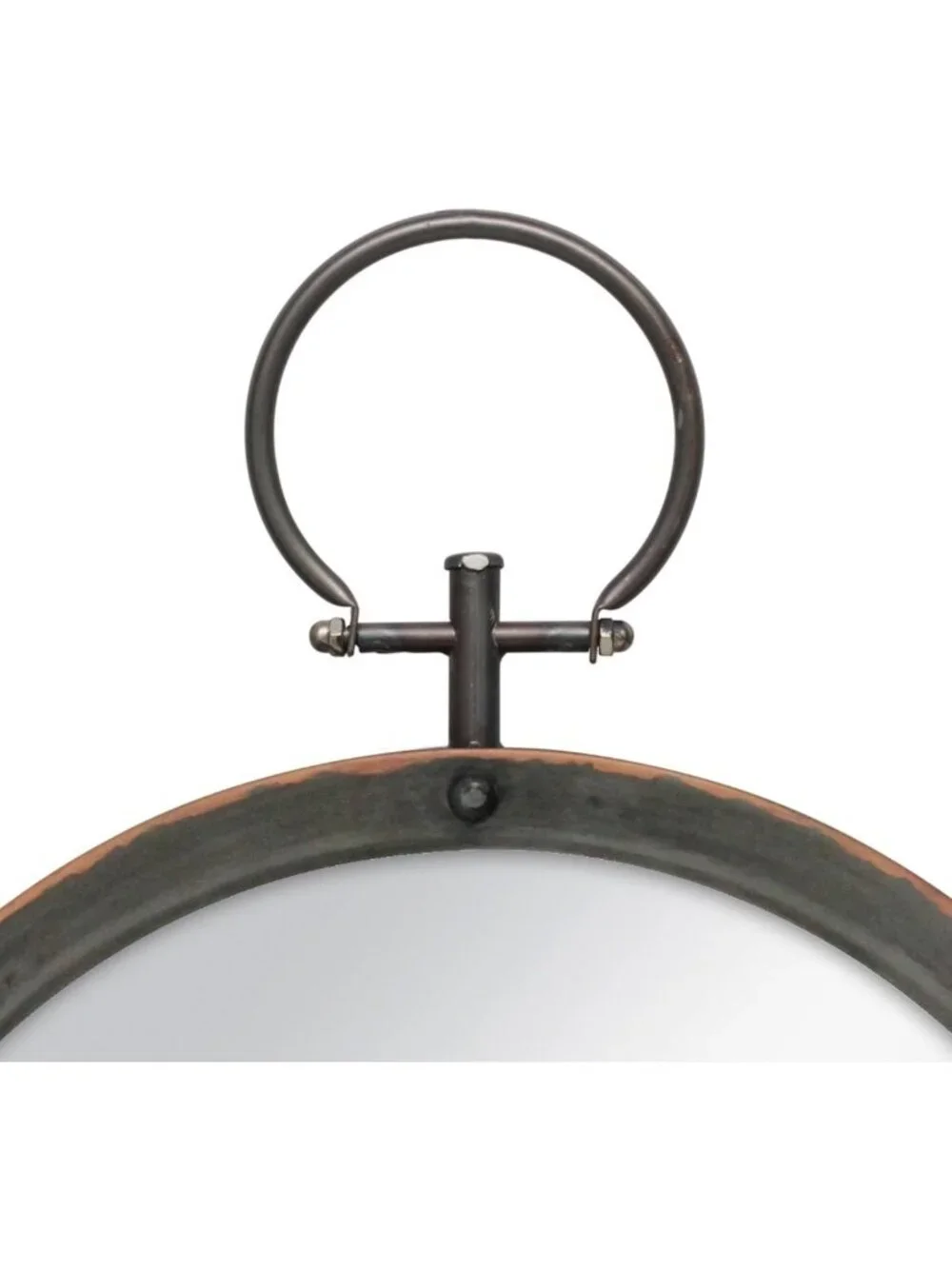 Rustic Bronze Round Metal Mirror with Rivet Detail & Hanging Ring, 21.1